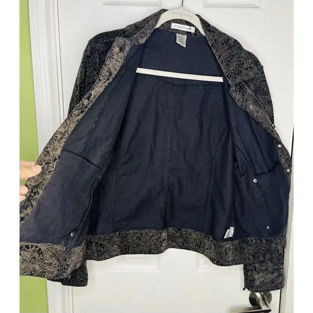 Hannah Corduroy Jacket Size Large Brown Black Metal Button Pocket - Picture 8 of 10